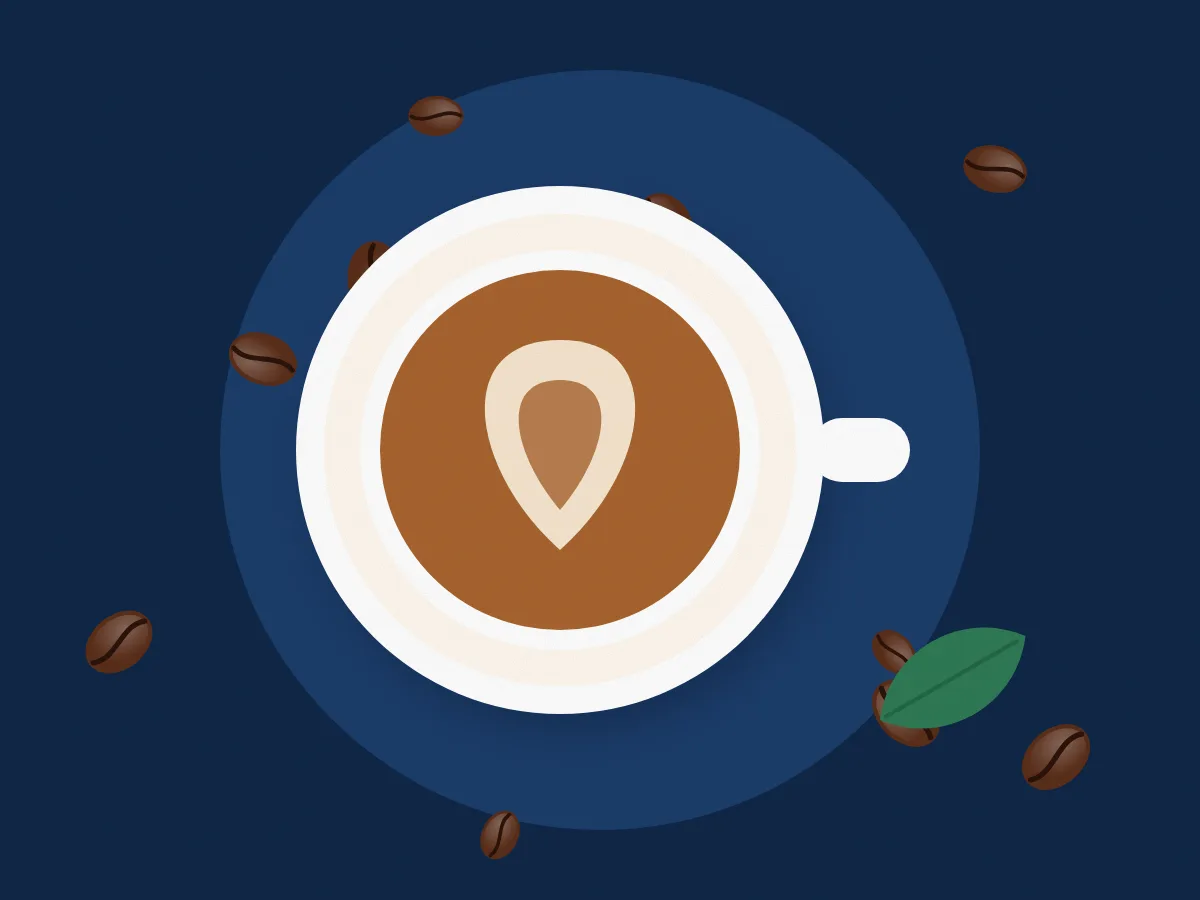Tách cà phê latte art nhìn từ trên xuống